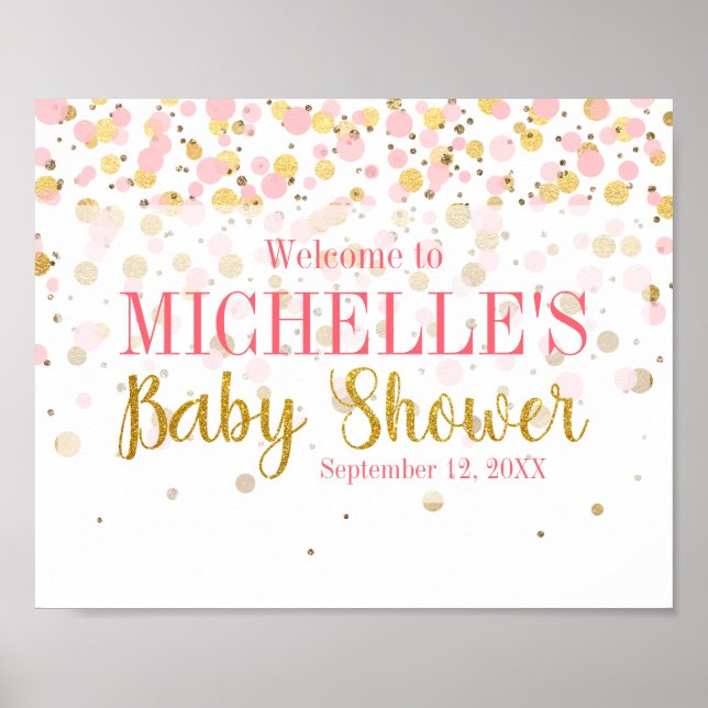 Pink Gold Glitter Confetti Welcome Baby Shower Poster (Front)