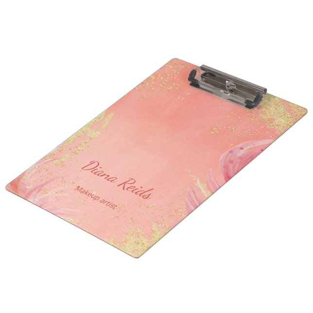 Pink gold glitter custom name clipboard (Angled)