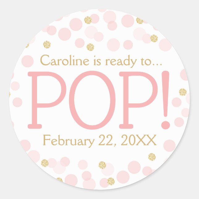 Pink Gold Glitter Dots Baby Shower Round Sticker (Front)