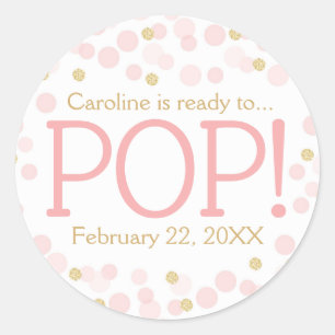 Pink Gold Glitter Dots Baby Shower Round Sticker