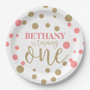 Pink & Gold Glitter First Birthday Paper Plates