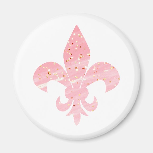 Pink & Gold Glitter Fleur de Lis Magnet (Front)