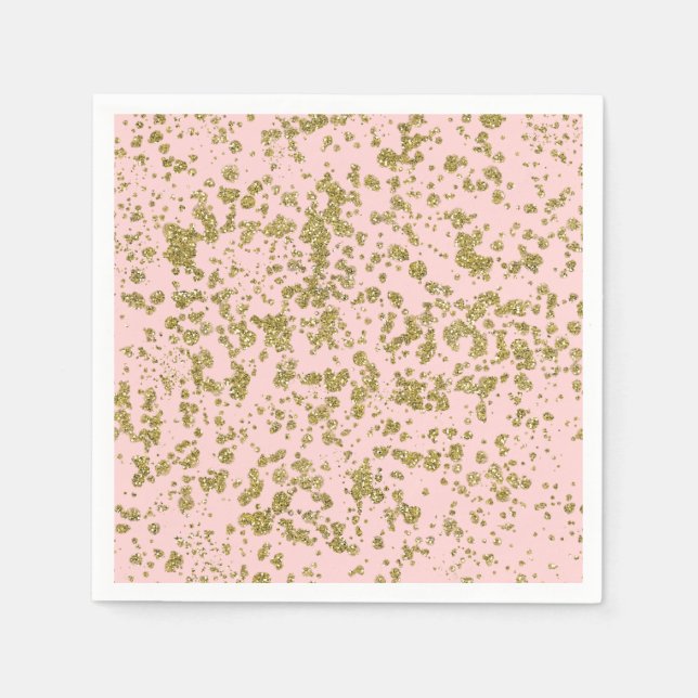 Pink & Gold Glitter Girly Glam Modern Splatter Napkin (Front)