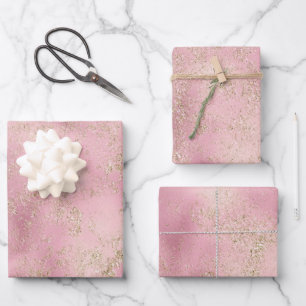 Pink Gold Glitter Glitz Wrapping Paper Sheets