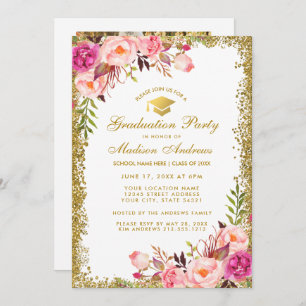Pink Gold Glitter Grad Party Invite - Photo Back