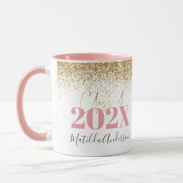 pink gold glitter graduation elegant script  mug (Left)