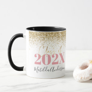 pink gold glitter graduation elegant script mug