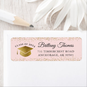 Pink Gold Glitter Graduation Party Return Address Label