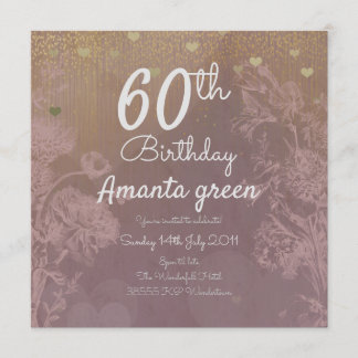 Pink gold glitter hearts 60th Birthday Invitation