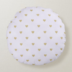 Pink Gold Glitter Hearts Stars Round Cushion