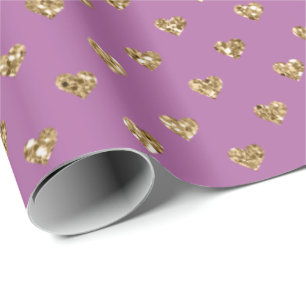Pink Gold Glitter Hearts Wrapping Paper