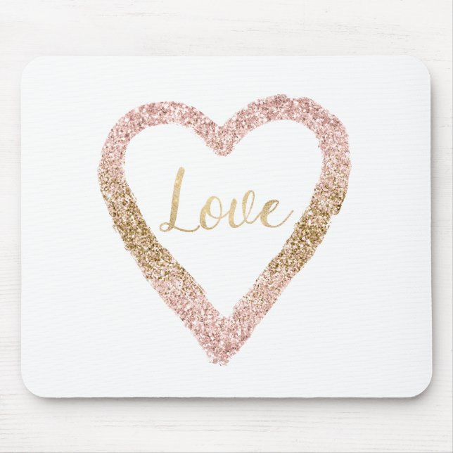 Pink Gold Glitter Love Heart Mouse Pad (Front)