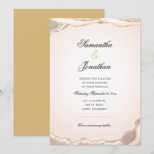 Pink Gold Glitter Marble Agate Wedding Invitation