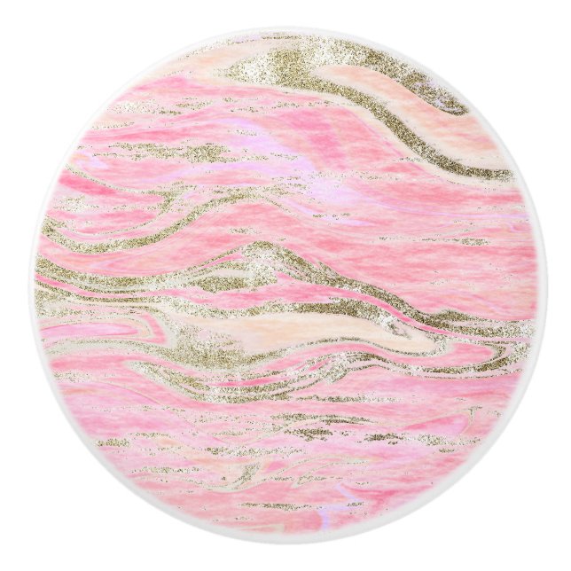 Pink Gold Glitter Marble Pattern Design Stylish Ceramic Knob (Front)