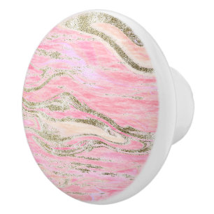 Pink Gold Glitter Marble Pattern Design Stylish Ceramic Knob