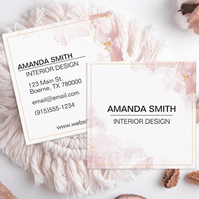 Pink Gold Glitter Modern  Square Business Card (Gold glitter business card)