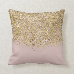 Pink & Gold Glitter Modern Trendy Glam Chic Cushion