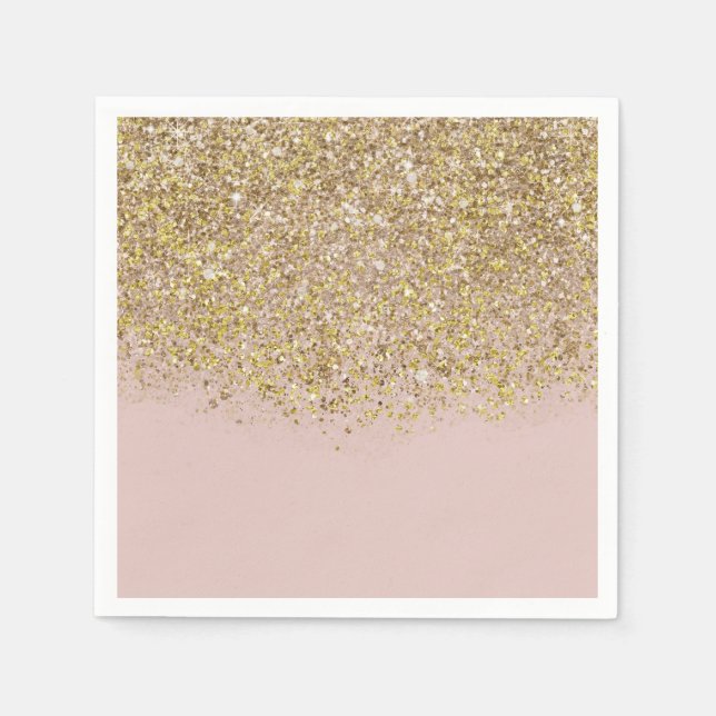 Pink & Gold Glitter Modern Trendy Glam Chic Party Napkin (Front)