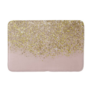 Pink & Gold Glitter Modern Trendy Glam Chic Trendy Bath Mat