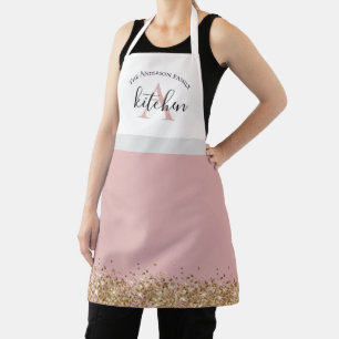 pink gold glitter monogram custom apron