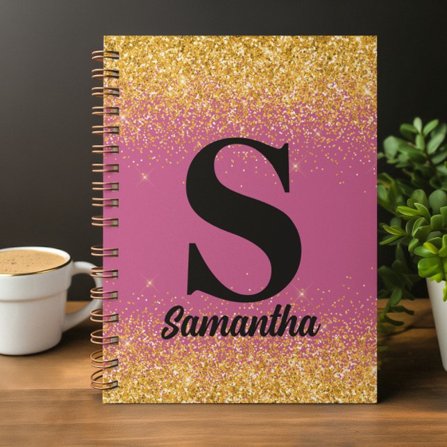 Pink Gold Glitter monogrammed Notebook (Creator Uploaded)