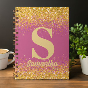 Pink Gold Glitter monogrammed Notebook
