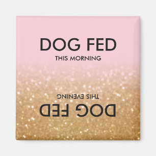 Pink Gold Glitter Ombre   Feed Dog Reminder Magnet
