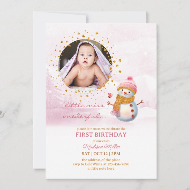 Pink Gold Glitter Photo Kids Birthday Invitation (Front)