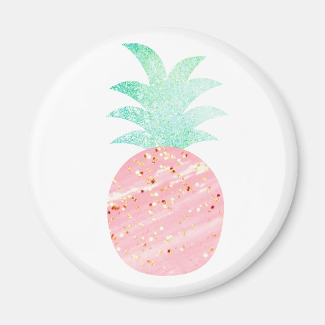 Pink & Gold Glitter Pineapple Magnet (Front)