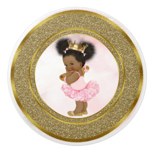 Pink & Gold Glitter Princess Vintage Baby Girl Ceramic Knob