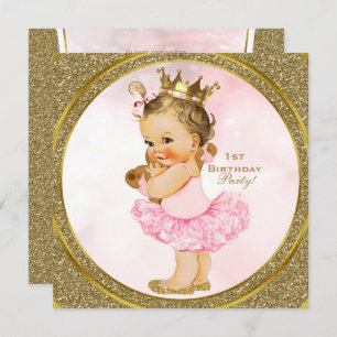 Pink Gold Glitter Princess Vintage Baby Girl Party Invitation