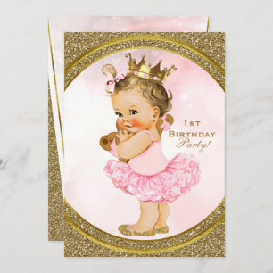 Pink Gold Glitter Princess Vintage Baby Girl Party Invitation