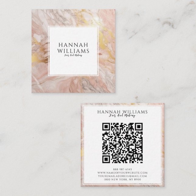 Pink & Gold Glitter  Qr Code Colourful Pattern  Square Business Card (Front/Back)