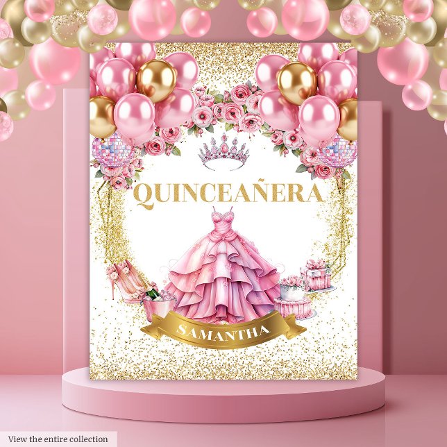 Pink Gold Glitter Quinceañera Party Wall Tapestry (Pink Gold Glitter Quinceañera Party Wall Tapestry

)