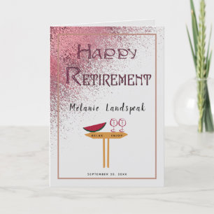 Pink Gold Glitter Rain Happy Retirement Card