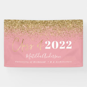 pink gold glitter script class of graduation  banner
