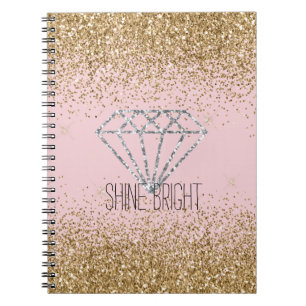 Pink Gold Glitter Silver Diamond Shine Bright Notebook