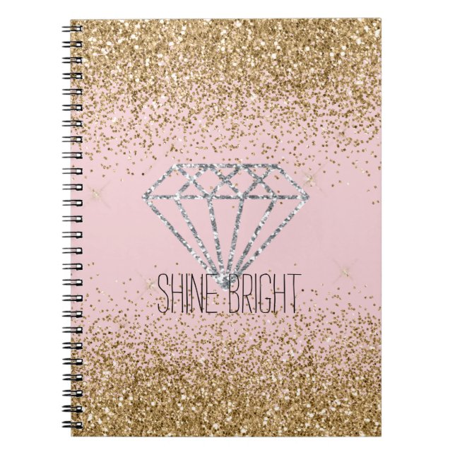 Pink Gold Glitter Silver Diamond Shine Bright Notebook (Front)