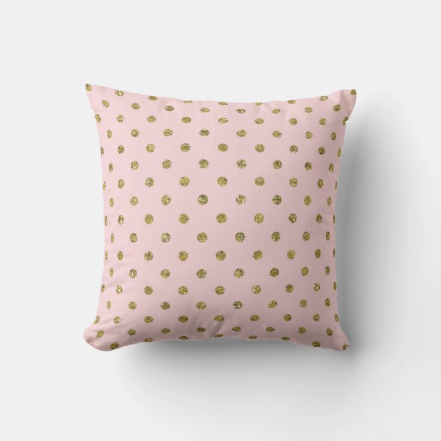Pink & Gold Glitter Sparkle Polka Dots Minimal Cushion (Front)