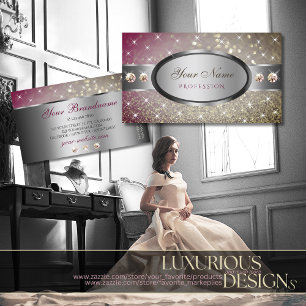 Pink Gold Glitter Sparkle Stars Rhinestones Silver Business Card