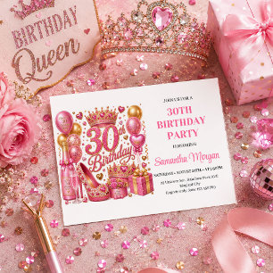 Pink Gold Glitter Sparkle Thirty Birthday Party In Invitation