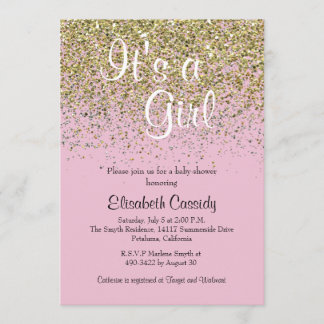 Pink & Gold Glitter Sprinkle Baby Shower Invite