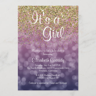 Pink & Gold Glitter Sprinkle Baby Shower Invite