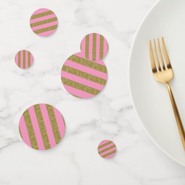 Pink Gold Glitter Stripes Glam Birthday Party Confetti (Group)