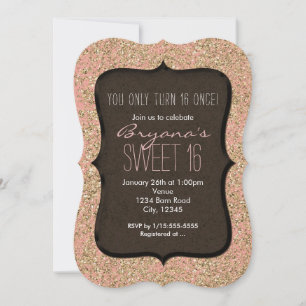 Pink & Gold Glitter Sweet 16 Birthday Invitations