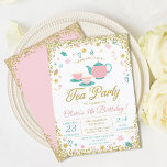 Pink Gold Glitter Tea Party Girls Birthday Invitation<br><div class="desc">Pink Gold Glitter Tea Party Girls Birthday Invitation</div>