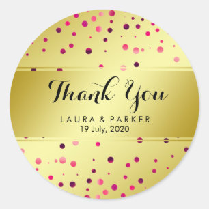 Pink Gold Glitter Thank You Wedding Confetti Classic Round Sticker
