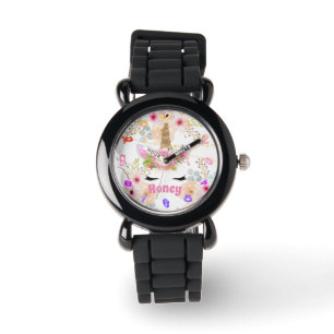 Pink Gold Glitter Unicorn Face Trendy Girls Gift Watch