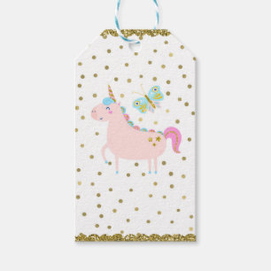 Pink & Gold Glitter Unicorn Girls Birthday Party Gift Tags