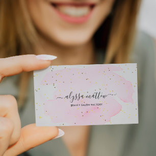 Pink Gold Glitter Watercolor Personalised Script Business Card